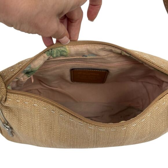 Fossil Carolina Tan Canvas Brown Trim Shoulder Bag - Picture 6 of 10